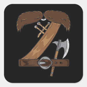 Pegatina Cuadrada Viking Costume Halloween Mustache Belt Axe Cosplay