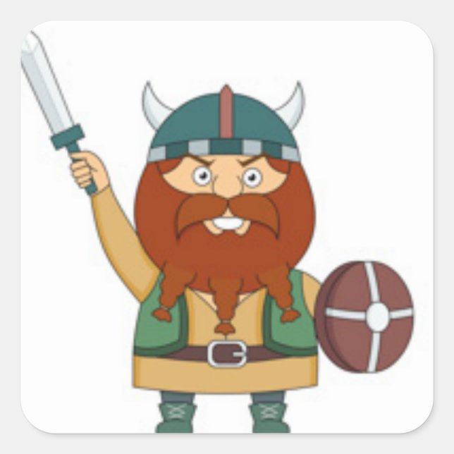 Pegatina Cuadrada Viking ilustrado (Anverso)