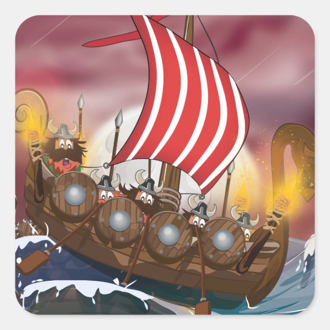 Pegatina Cuadrada Viking Invasion Fleet (Anverso)