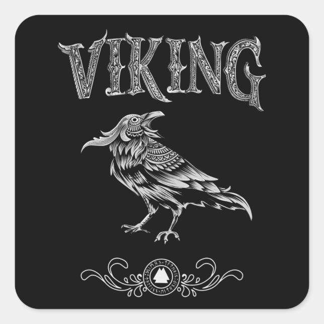 Pegatina Cuadrada Viking Raven Bird Nordic Style Norseman Norse (Anverso)