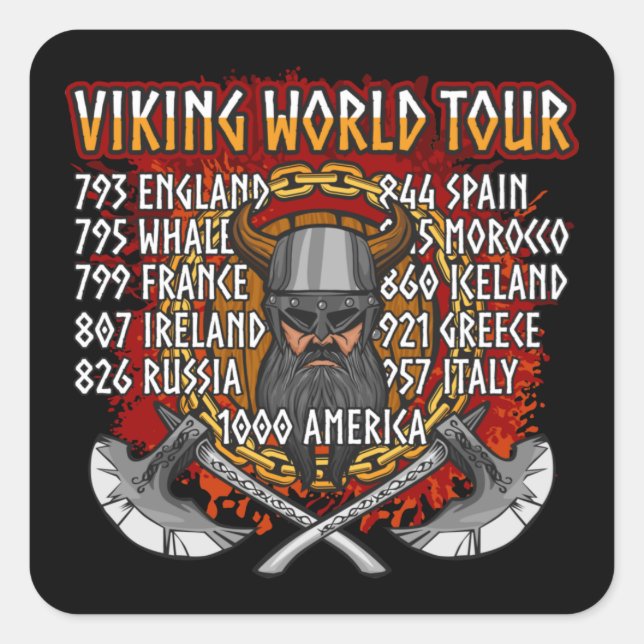 Pegatina Cuadrada Viking World Tour Norse Warrier (Anverso)