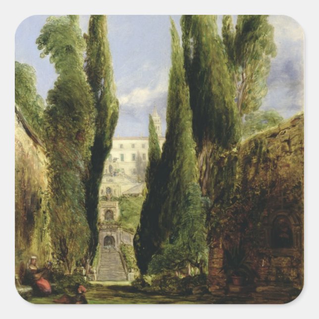 Pegatina Cuadrada Villa D'Este, Tivoli (aceite sobre lienzo) (Anverso)