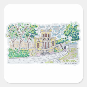 Pegatina Cuadrada Villa Histórica Amarilla