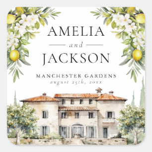 Pegatina Cuadrada Villas Italianas Limones & Aceitunas