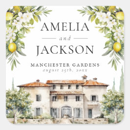 Pegatina Cuadrada Villas Italianas Limones y Aceitunas