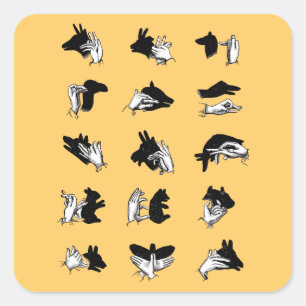 Pegatina Cuadrada Vimiantes Juegos de Sombra de Marionetas de Mano