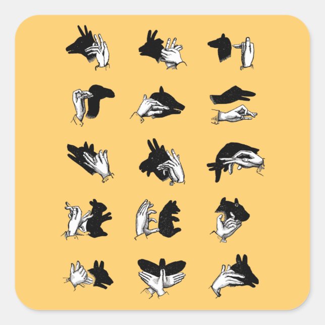 Pegatina Cuadrada Vimiantes Juegos de Sombra de Marionetas de Mano (Anverso)