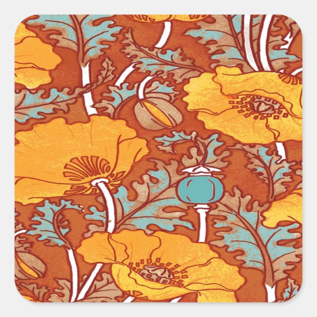 Pegatina Cuadrada Viñage Poppy (Anverso)