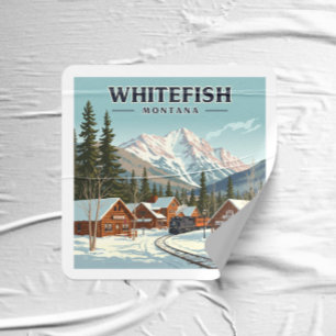 Pegatina Cuadrada Viñage Whitefish Montana