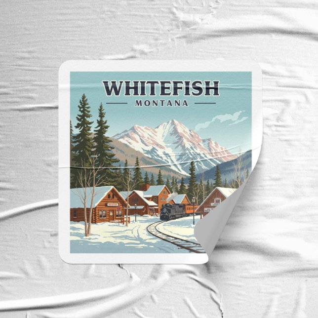 Pegatina Cuadrada Viñage Whitefish Montana (Subido por el creador)