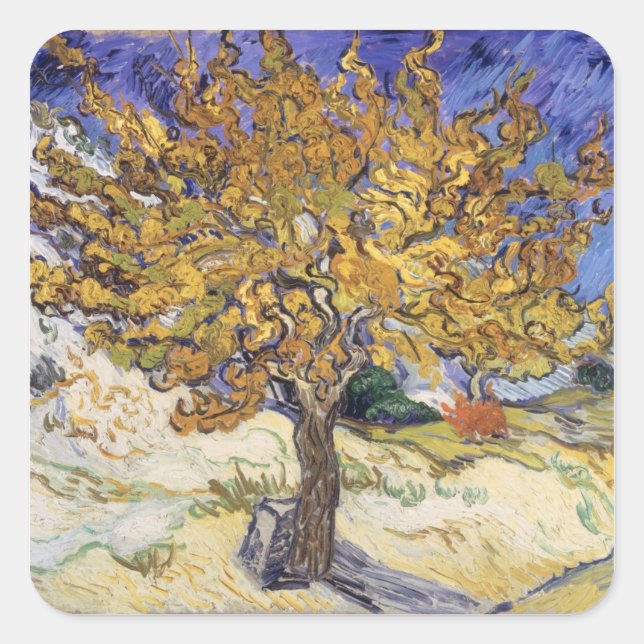 Pegatina Cuadrada Vincent van Gogh | Árbol de mora, 1889 (Anverso)