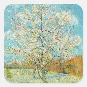 Pegatina Cuadrada Vincent van Gogh - Árbol rosa en flor