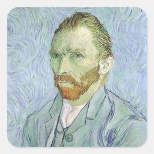 Pegatina Cuadrada Vincent van Gogh - Autorretrato de Van Gogh en Azu