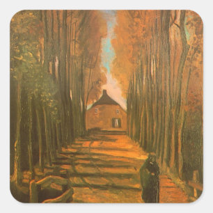 Pegatina Cuadrada Vincent van Gogh - Avenida de Álamos en Otoño