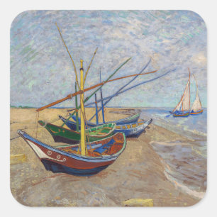 Pegatina Cuadrada Vincent van Gogh - Barcas de Pesca en la Playa