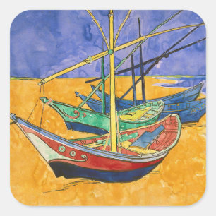 Pegatina Cuadrada Vincent van Gogh - Barcos de Pesca en la Playa
