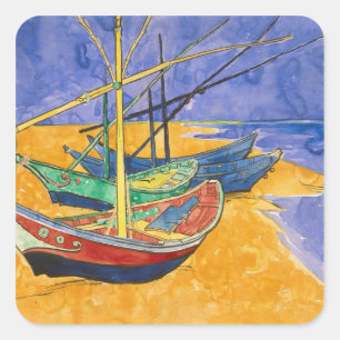 Pegatina Cuadrada Vincent van Gogh   Barcos de pesca en la playa