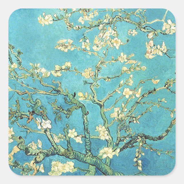 Pegatina Cuadrada Vincent van Gogh Blossomong Almond Tree (Anverso)