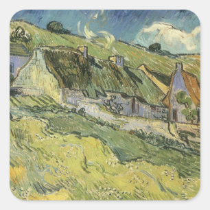 Pegatina Cuadrada Vincent van Gogh - Cabañas con Techo de Paja