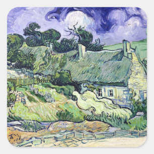 Pegatina Cuadrada Vincent van Gogh Cabañas de paja en Cordeville