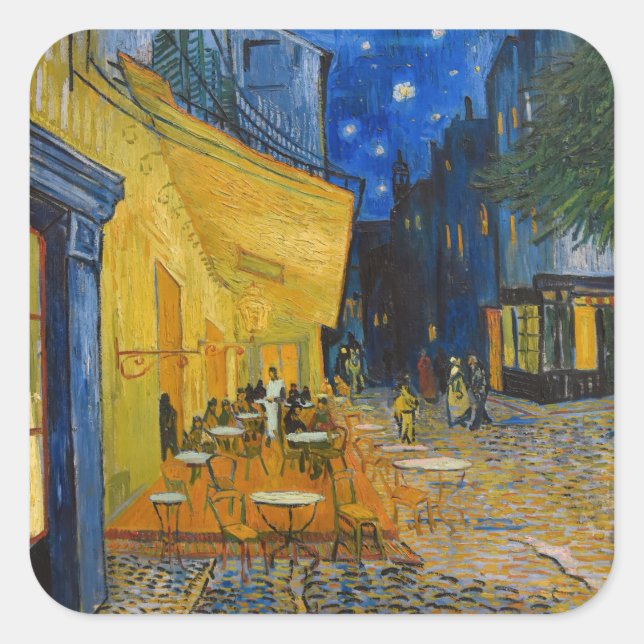 Pegatina Cuadrada Vincent van Gogh - Cafe Terrace de noche (Anverso)
