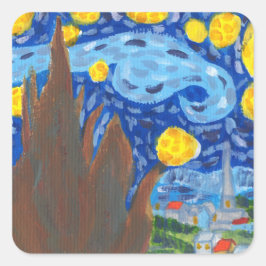 Pegatina Cuadrada Vincent Van Gogh, Calcomanías de La noche estrella