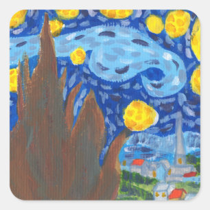 Pegatina Cuadrada Vincent Van Gogh, Calcomanías de La noche estrella