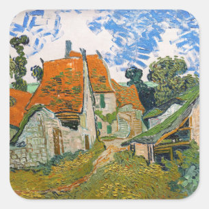 Pegatina Cuadrada Vincent van Gogh - Calle en Auvers-sur-Oise