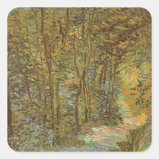 Pegatina Cuadrada Vincent van Gogh - Camino en los bosques (Anverso)