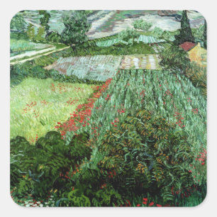 Pegatina Cuadrada Vincent van Gogh Campo con cachorros, 1889