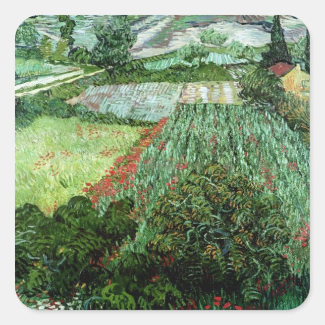 Pegatina Cuadrada Vincent van Gogh | Campo con cachorros, 1889 (Anverso)