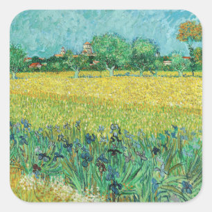 Pegatina Cuadrada Vincent van Gogh - Campo con lirios cerca de Arlés
