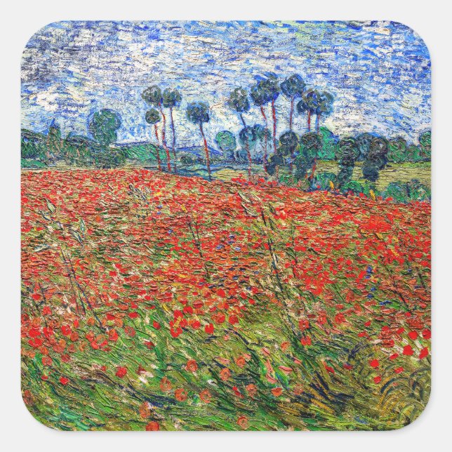 Pegatina Cuadrada Vincent van Gogh - Campo de amapola (Anverso)