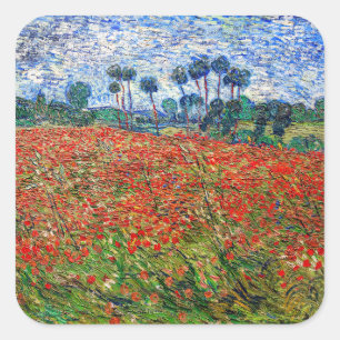 Pegatina Cuadrada Vincent van Gogh - Campo de amapolas