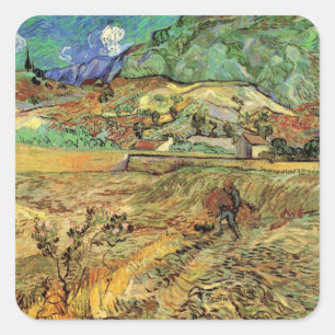 Pegatina Cuadrada Vincent van Gogh - Campo de trigo cerrado con camp