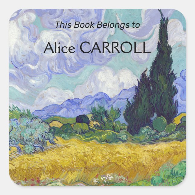 Pegatina Cuadrada Vincent Van Gogh - Campo de trigo con cipreses (Anverso)