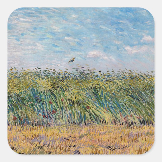 Pegatina Cuadrada Vincent van Gogh - Campo de Trigo con un Lark (Anverso)