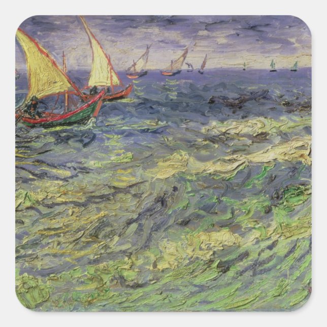 Pegatina Cuadrada Vincent van Gogh | Capa marina en Saintes-Maries (Anverso)
