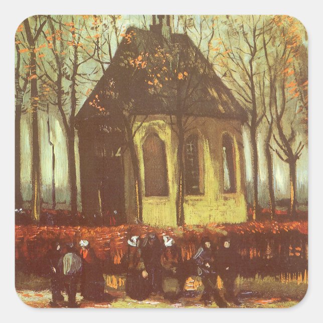Pegatina Cuadrada Vincent van Gogh - Capilla en Nuenen, Asistentes a (Anverso)