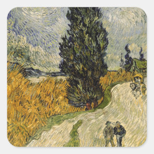 Pegatina Cuadrada Vincent van Gogh   Carretera con cipreses, 1890