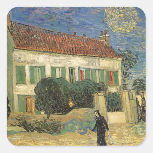 Pegatina Cuadrada Vincent van Gogh - Casa blanca por la noche