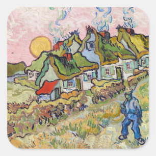 Pegatina Cuadrada Vincent van Gogh - Casas y Figura 