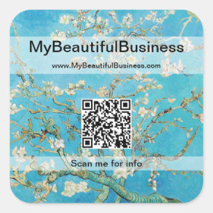 Pegatina Cuadrada Vincent Van Gogh - Código QR de la flor de almendr