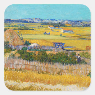 Pegatina Cuadrada Vincent van Gogh - Cosecha en La Crau