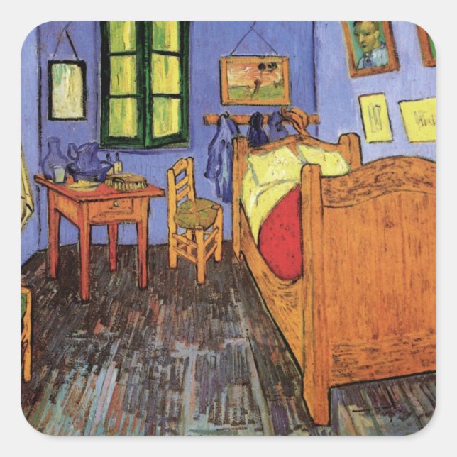 Pegatina Cuadrada Vincent van Gogh - Dormitorio de Vincent en Arles (Anverso)