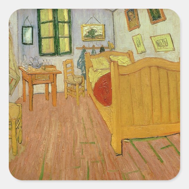 Pegatina Cuadrada Vincent van Gogh | El dormitorio, 1888 (Anverso)