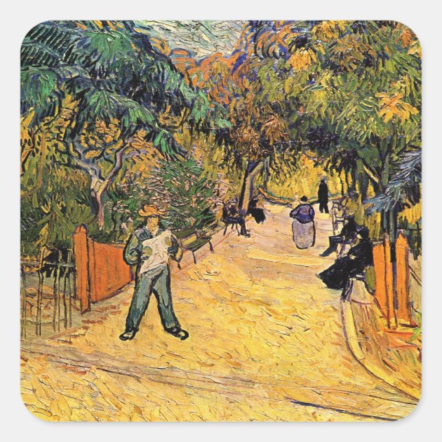 Pegatina Cuadrada Vincent van Gogh - Entrada al Parque Público, Arle (Anverso)
