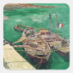 Pegatina Cuadrada Vincent van Gogh   Fase de aterrizaje con barcos, 