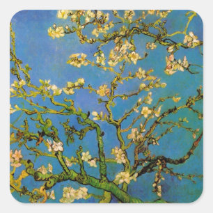 Pegatina Cuadrada Vincent van Gogh - Floreciente árbol de almendros