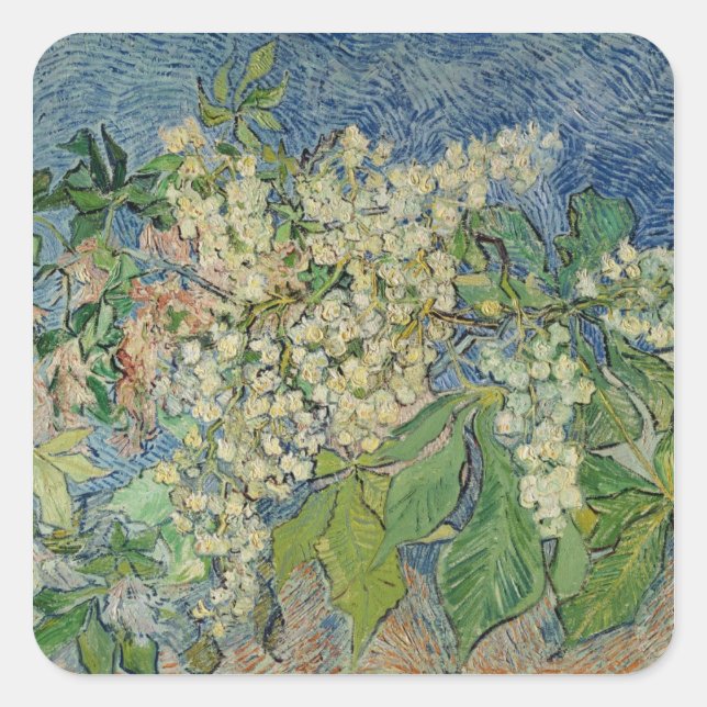 Pegatina Cuadrada Vincent van Gogh | Florecimiento de las ramas de c (Anverso)